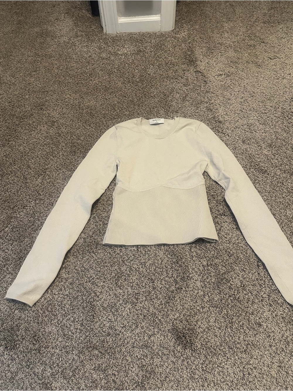 Babaton Cream Crewneck Ribbed Sweater